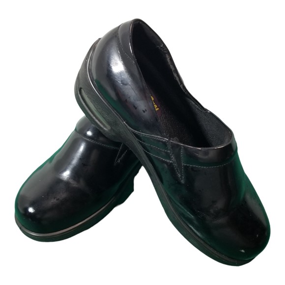 Shoes For Crews Wm. 8 Black Patent Leather Air Clogs Slip & Oil Resistant Soles - Picture 4 of 8